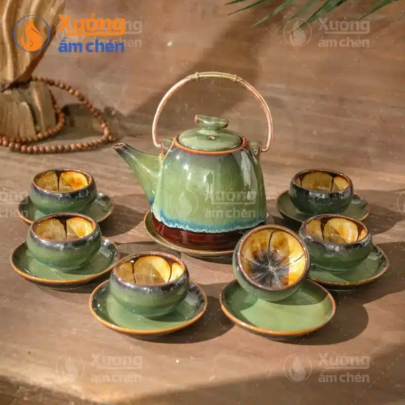 Bộ Ấm Chén Hỏa Biến Dáng Siêu Màu Xanh Đá
