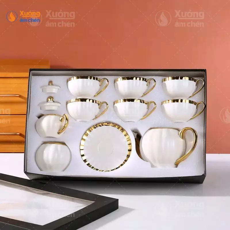 Set quà tặng ấm chén dát vàng