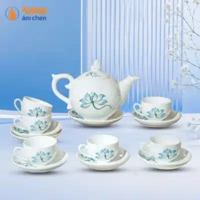 Bộ Ấm Trà Bưởi Lửa Bông Sen Xanh