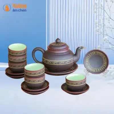 Bộ Ấm Trà Gốm Dáng Thiên Nga Vẽ Chim Hạc