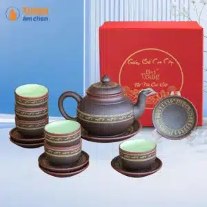 Bộ Ấm Trà Gốm Dáng Thiên Nga Vẽ Chim Hạc