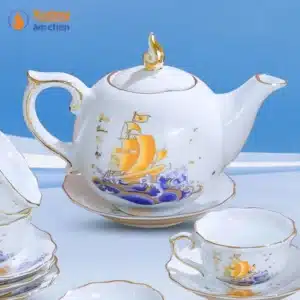 Bộ Ấm Chén Bưởi Lửa Thuận Buồm Viền Vàng Kim
