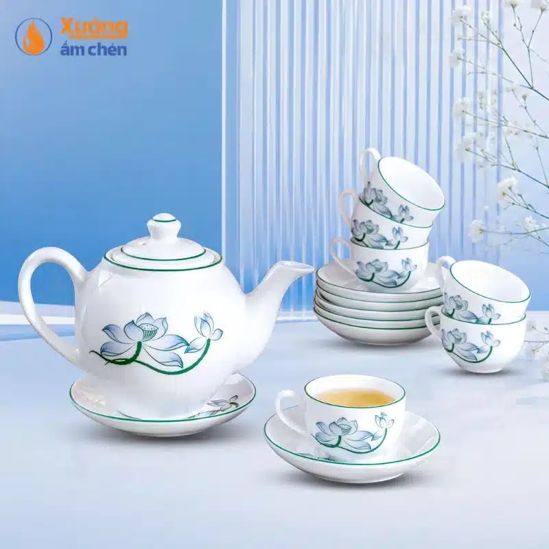 Bộ Ấm Trà Minh Long Bông Sen Xanh 26.1 Bộ Ấm Trà Minh Long Bông Sen Xanh