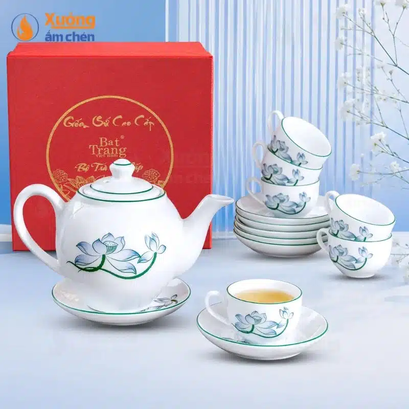 Bộ Ấm Trà Minh Long Bông Sen Xanh 26.2 Bộ Ấm Trà Minh Long Bông Sen Xanh