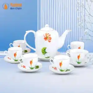 Bộ Ấm Chén Hồng Liên Kẻ Chỉ Vàng