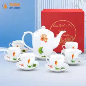 Bộ Ấm Chén Hồng Liên Kẻ Chỉ Vàng