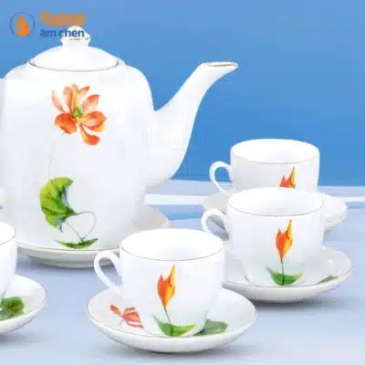 Bộ Ấm Chén Hồng Liên Kẻ Chỉ Vàng