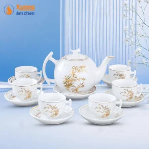 Bộ Ấm Trà Bưởi Cành Kim Trúc Viền Vàng