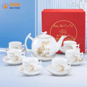 Bộ Ấm Trà Bưởi Cành Kim Trúc Viền Vàng