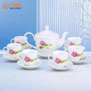 Bộ Ấm Trà Hoa Sen Dáng Vai Vuông