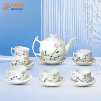 Bộ Ấm Chén Bưởi Cành Họa Tiết Hoa Đào