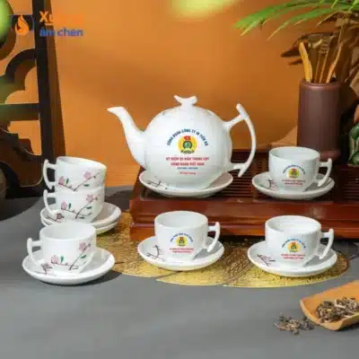 Bộ Ấm Chén Bưởi Cành Họa Tiết Hoa Đào