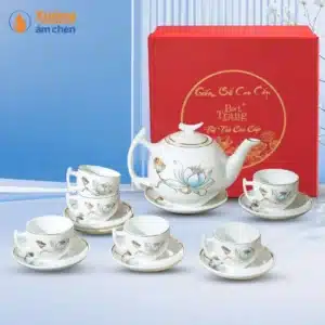 Bộ Ấm Trà Bưởi Cành Sen Nước Viền Vàng