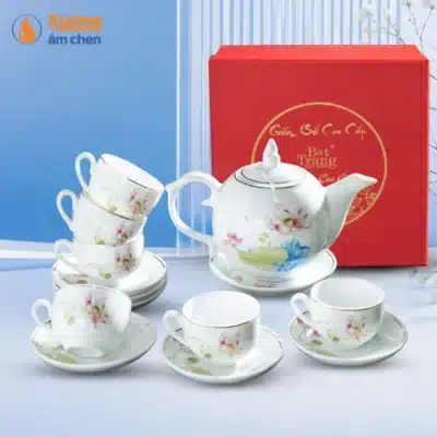 Bộ Ấm Trà Bưởi Lửa Họa Tiết Sen Hồng